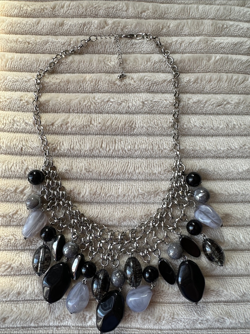 Silver-Tone Black and Gray Bead Bib Necklace